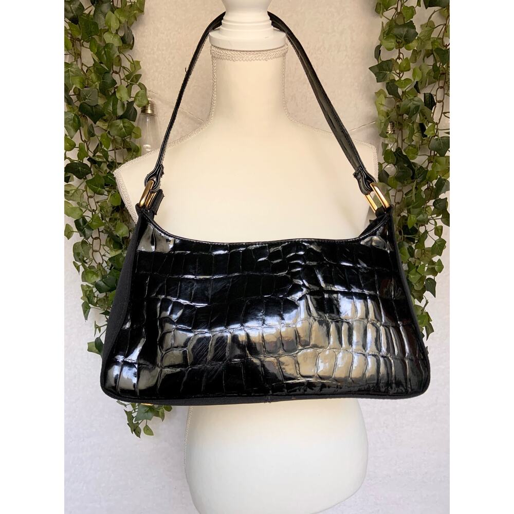 Vintage Jaclyn Smith Faux Crocodile Black Shoulder Bag Purse - Picture 5 of 12